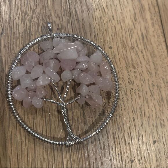 New Tree of life pendant light pink rose quartz silver tree - Picture 3 of 6